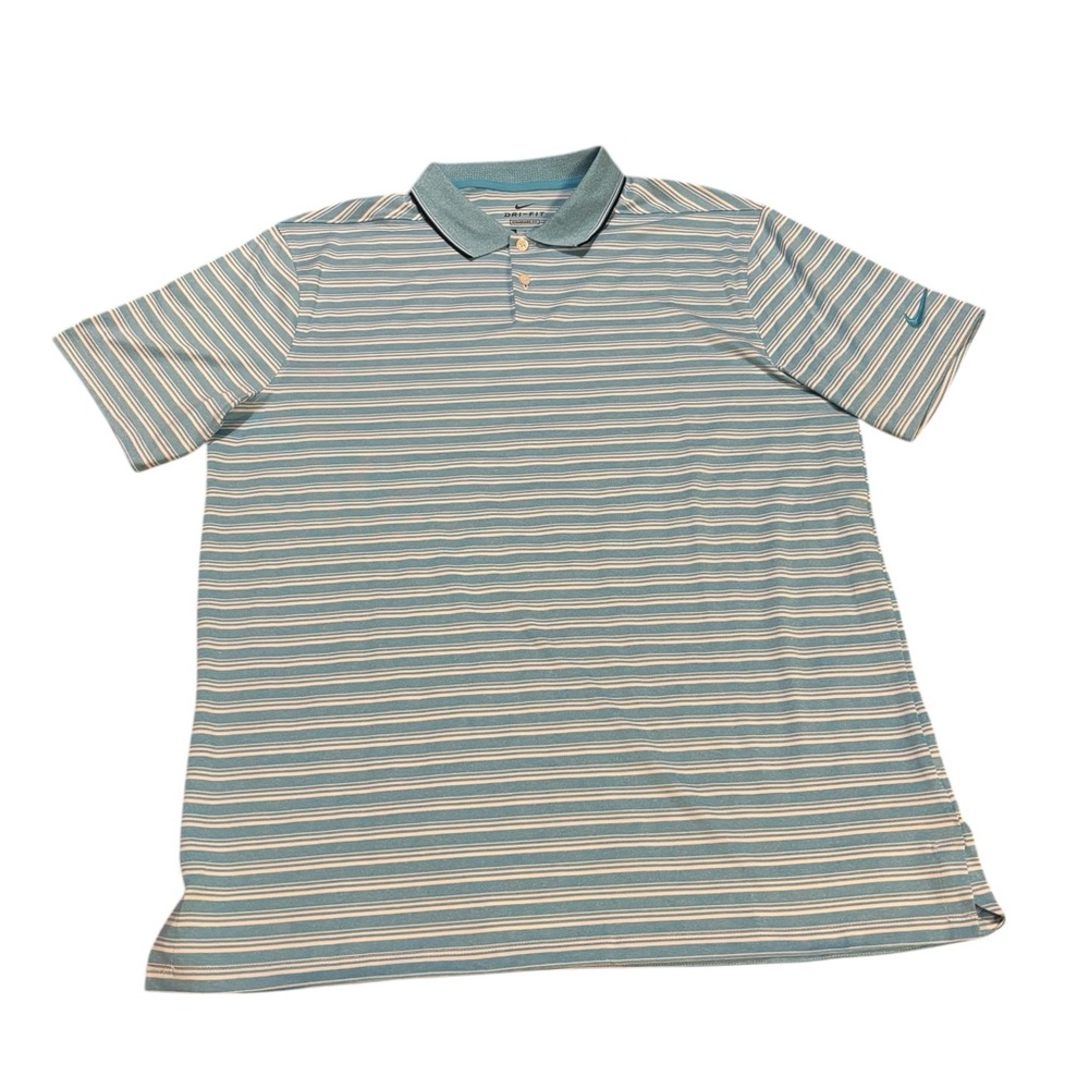 Nike Blue and White Striped Polo Shirt